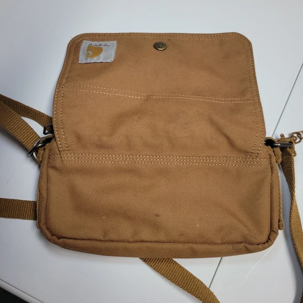 Carhartt Brown Canvas Crossbody Bag with Bee Keychain Charm